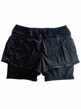 Athleta 2-in-1 Pulse Shortie Running Workout Shorts Compression Black Size M